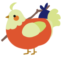 Apple, a vermilion and lemon chicken with a head pattern