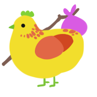 Mingo, a yellow and vermilion chicken with a neck-speckle pattern