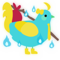 pool float, a aqua and yellow chicken