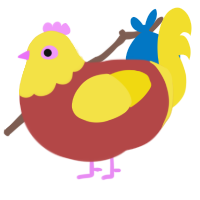 papita ketchup, a red and yellow chicken with a head pattern