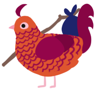 flame thing, a vermilion and maroon chicken with a lace pattern