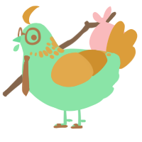 Perry, a mint and orange chicken with a neck-speckle pattern