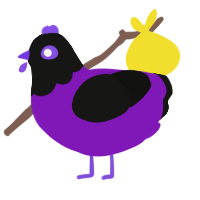 Phantom, a violet and black chicken with a head pattern