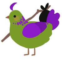 grape, a chartreuse and violet chicken with a neck-speckle pattern