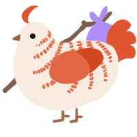 A cream and vermilion chicken with a half-bar pattern