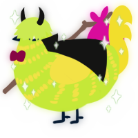 uranium, a lime and yellow chicken with a bar pattern