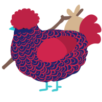 Glossophobia, a navy and crimson chicken with a double-lace pattern