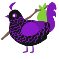 Elora, a black and violet chicken with a lace pattern