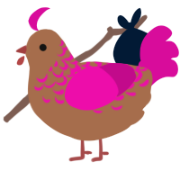 ay ay, a brown and fuchsia chicken with a half-lace pattern