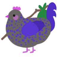 smi, a grey and indigo chicken with a speckle pattern