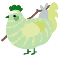 Sam, a gluppy and lemon chicken with a bar pattern