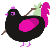 Salem, a sable and fuchsia chicken