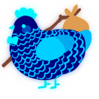 Lumi, a navy and cerulean chicken with a lace pattern