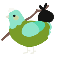 Grass, a chartreuse and mint chicken with a head pattern