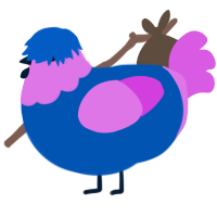 HARDCORE HEAVEN, a ultramarine and orchid chicken with a head pattern