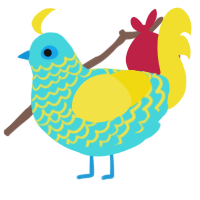 swimming pool, a aqua and yellow chicken with a lace pattern