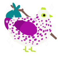 Bloom, a white and plum chicken with a speckle pattern