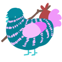vaporwave, a sea and lavender chicken with a bar pattern