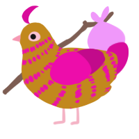 (unnamed), a ochre and fuchsia chicken with a bar pattern