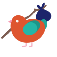 Crayon, a vermilion and turquoise chicken