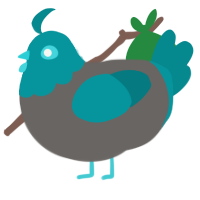Ghost Rule, a grey and teal chicken with a head pattern