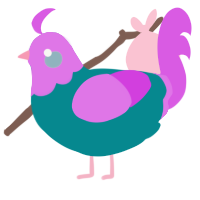 Bagel, a teal and orchid chicken with a head pattern