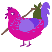 Heartburn, a fuchsia and blurple chicken with a half-lace pattern
