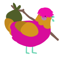 Gelée Sucrée, a fuchsia and ochre chicken with a head pattern