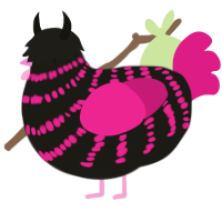 Hot Topic, a sable and fuchsia chicken with a bar pattern