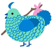 A mint and sapphire chicken with a lace pattern
