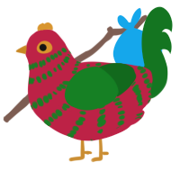 IT IS STILL OCTOBER, a crimson and leaf chicken with a bar pattern