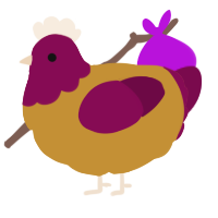 PbnJ, a gold and wine chicken with a head pattern