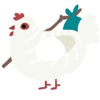 Rooster, a white chicken with a half-bar pattern