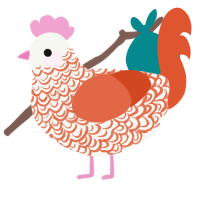 Vern, a white and vermilion chicken with a double-lace pattern