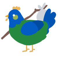 candy salad, a viridian and ultramarine chicken with a head pattern