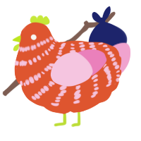 ellio, a vermilion and pink chicken with a bar pattern