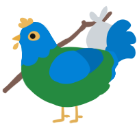 Peacock, a viridian and sapphire chicken with a head pattern