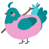 Bro, a pink and teal chicken with a head pattern