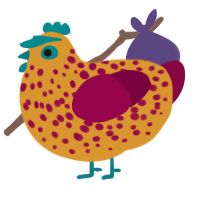 Sunspot, a orange and maroon chicken with a speckle pattern