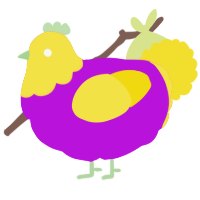 Mags, a amethyst and yellow chicken with a head pattern