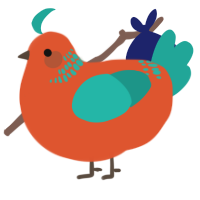 (unnamed), a vermilion and turquoise chicken with a neck-band pattern