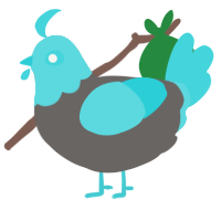 Brand new day, a grey and aqua chicken with a head pattern