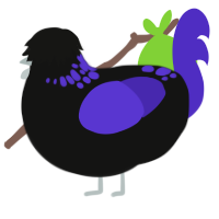 Ultra, a black and indigo chicken with a neck-speckle pattern