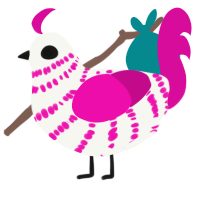 The Canoness, a white and fuchsia chicken with a bar pattern