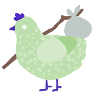 Grass, a gluppy chicken with a speckle pattern