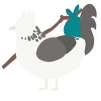 frank but blind, a white and grey chicken with a neck-speckle pattern
