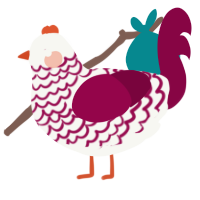 A white and maroon chicken with a lace pattern