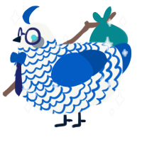 Teacup, a white and ultramarine chicken with a lace pattern