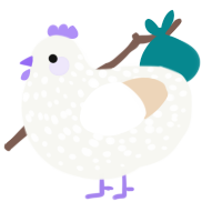 Woe, a white and cream chicken with a speckle pattern