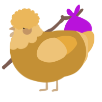 A gold and honey chicken with a head pattern